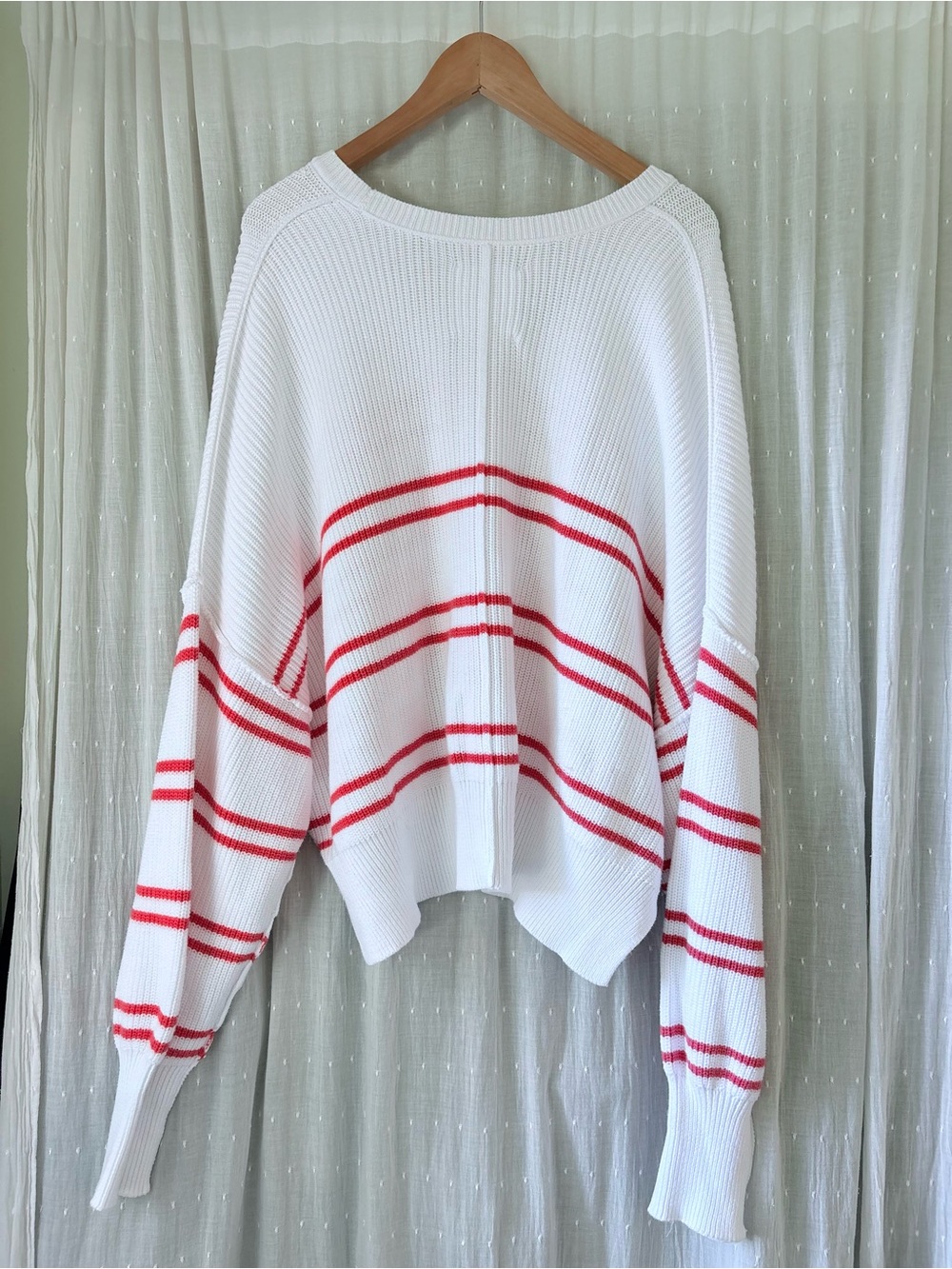 aerie White Crewneck Sweater with Coral Stripes - Picture 4 of 4